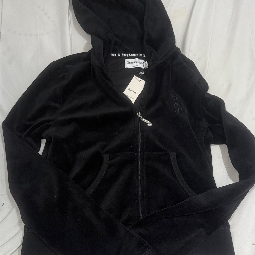 NWT Juicy Couture Classic Black Cotton Heritage Zip Up